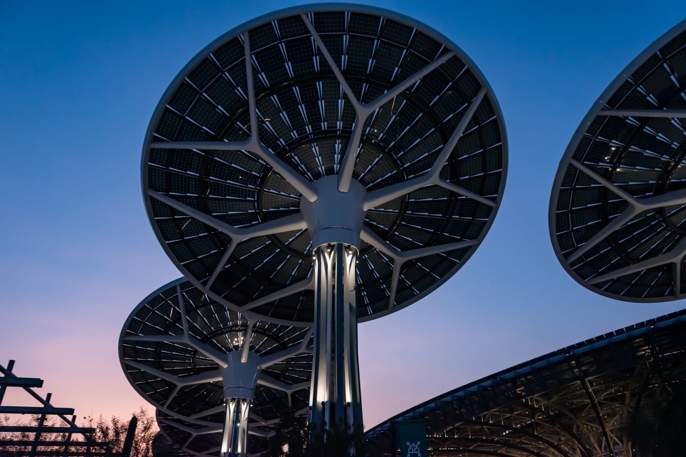 Illuminated energy trees at Terra pavilion in Expo City Dubai